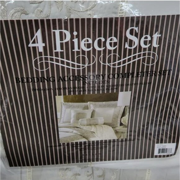 KOHL'S embroidered ivory 4 piece pillow and shams set NWT - Picture 5 of 6